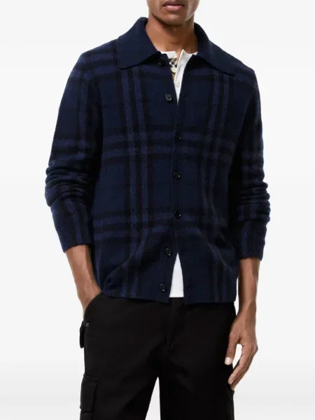 Cardigan Burberry din cașmir în carouri albastru