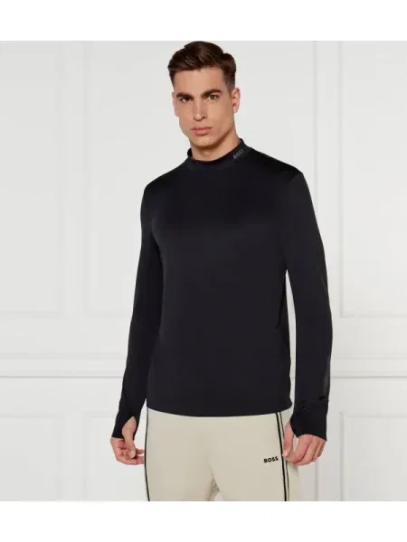 Tricou mânecă lungă Boss Green cu guler înalt negru