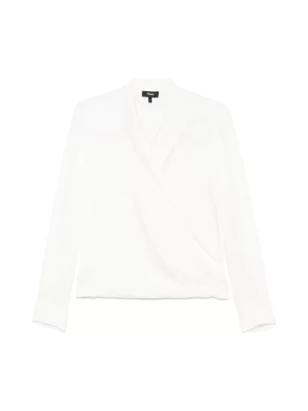 Jedwabna bluzka Theory kopertowa beżowa