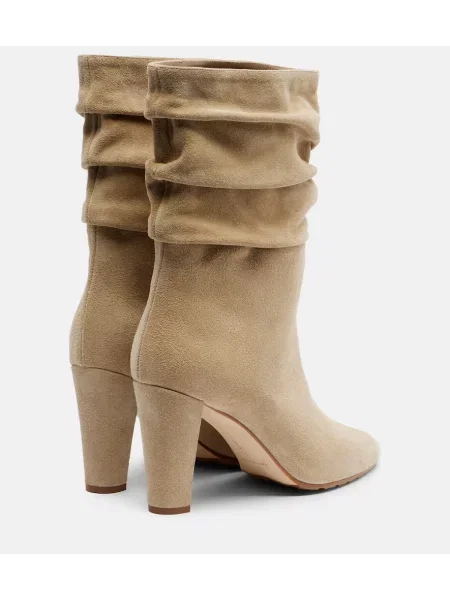 Cizme scurte Manolo Blahnik din piele de căprioară drapate bej