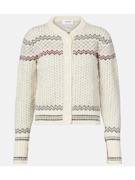 Cardigan Thom Browne de lână alb