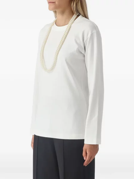 Lung tricou Meimeij cu perle alb