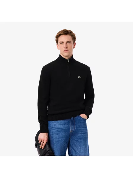 Lacoste Sweter Z Wełny Karbowanej Z Zamkiem Błyskawicznym czarny