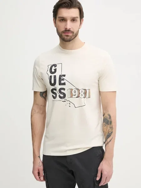 Тениска Guess с принт бежово