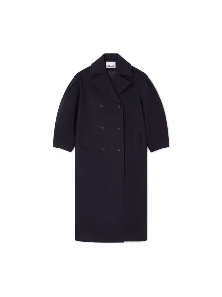 Długi płaszcz Ganni wełniany niebieski