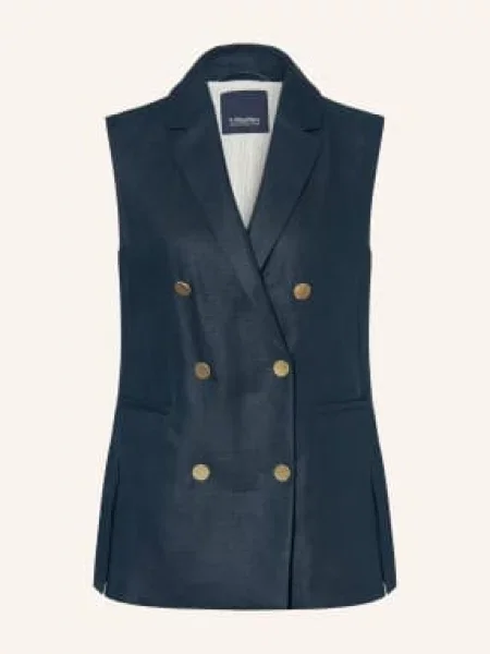 S Max Mara Kamizelka Blezerowa Bird Z Lnu blau