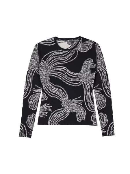 GOBI Cashmere Pulóver Women's Rope Knot Print Cashmere Silk Sweater' fekete