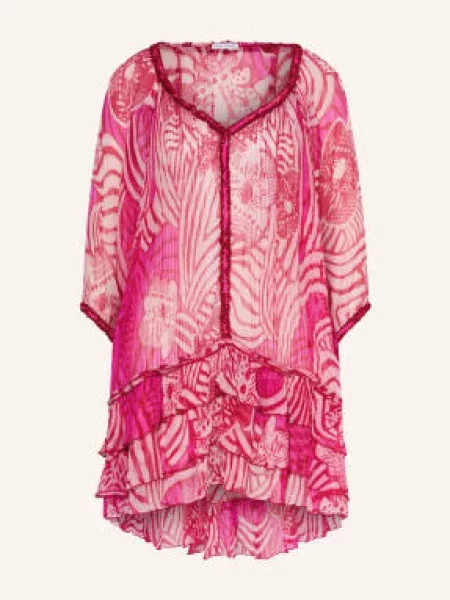Poupette St Barth Plážové Šaty Nava S Rukávem fuchsiová růžová