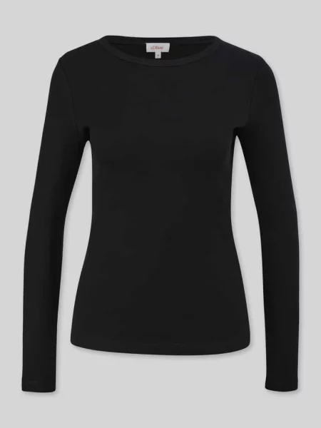 Bluzka z długim rękawem o kroju slim fit z czystej bawełny S.oliver Red Label czarna