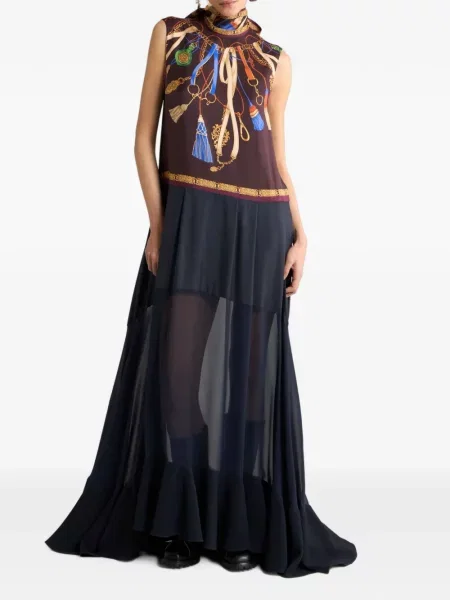 Lung rochie Etro de mătase cu imagine albastru