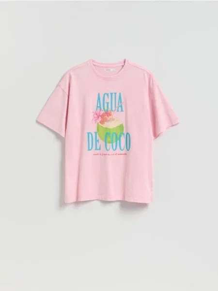 Reserved T-shirt z nadrukiem różowy