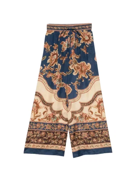 Pantaloni Zimmermann cu model floral cu imagine cu cordon albastru