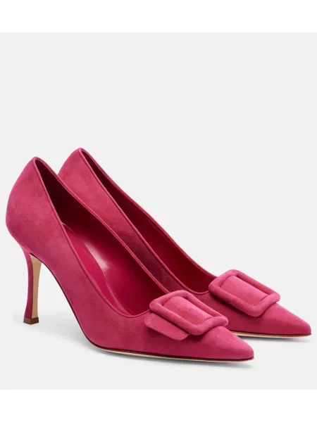 Pantofi cu toc Manolo Blahnik din piele de căprioară roz