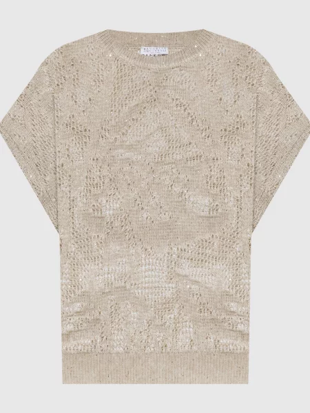 В'язаний топ з льону Brunello Cucinelli бежевий