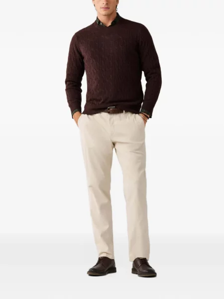 Pulover Hackett London cu decolteu rotund maro