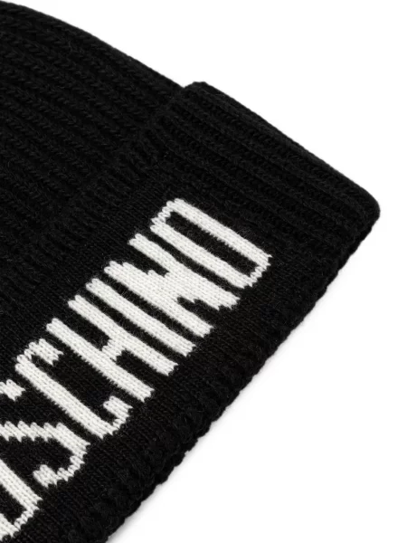 Căciulă Moschino tricotate cu autograf negru