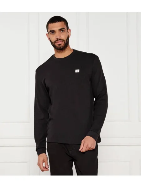 Tricou cu mânecă lungă Calvin Klein Jeans clasic negru