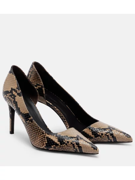 Pantofi cu toc Khaite din piele cu model piele de șarpe bej
