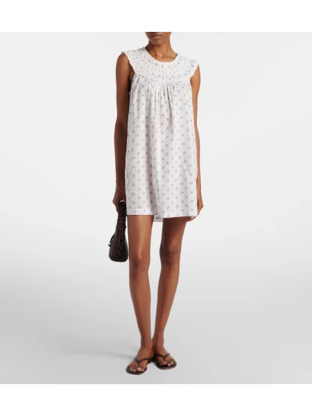 Rochie Dôen cu broderie cu model floral alb