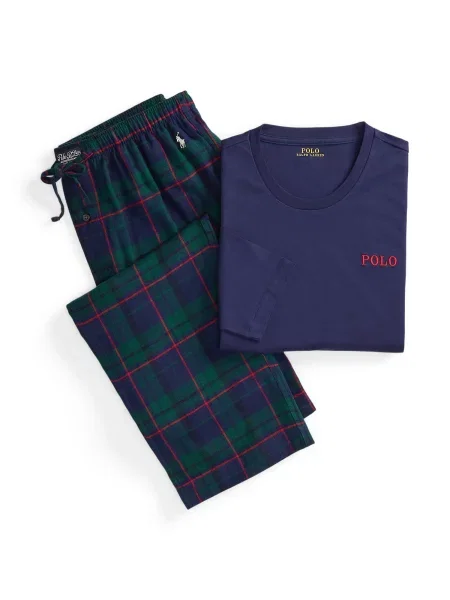 Polo Ralph Lauren Pijama lungă bleumarin / verde închis / rodie roșu