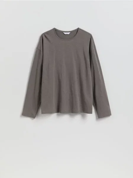 Reserved Tricou cu mânecă lungă din verde-maroniu verde