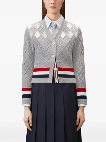 Cardigan Thom Browne cu model argyle gri