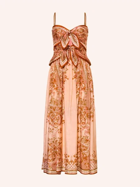 Zimmermann Hedvábné Šaty Aster S Výřezy / tmavě oranžová / khaki růžová