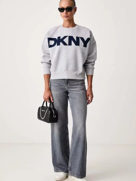 DKNY mikina dámska s bavlnou sivá