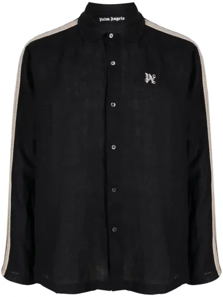 Cămașă Palm Angels de in cu imagine negru