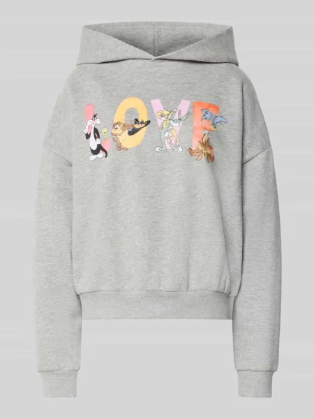 Bluza z kapturem nadrukiem z motywem i obniżonymi ramionami Review