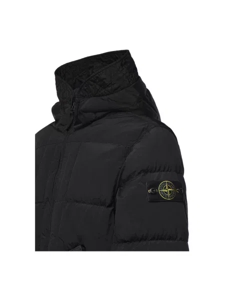 Kurtka puchowa Stone Island z kapturem z kamieniami czarna
