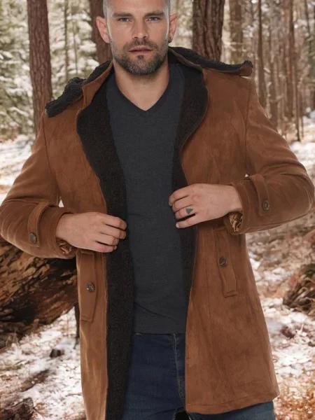 Palton Dewberry din piele de căprioară maro