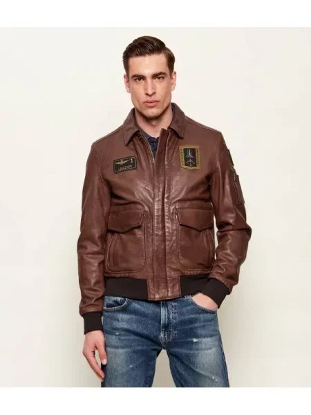 Aeronautica Militare Bőr kabát barna