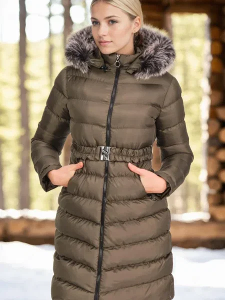 Futro Dewberry z kapturem z futerkiem brązowe