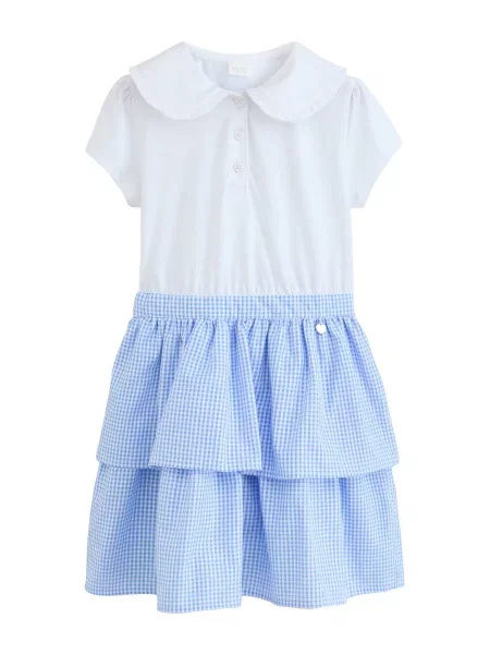Next Rochie Gingham School Tiered Rara albastru deschis alb