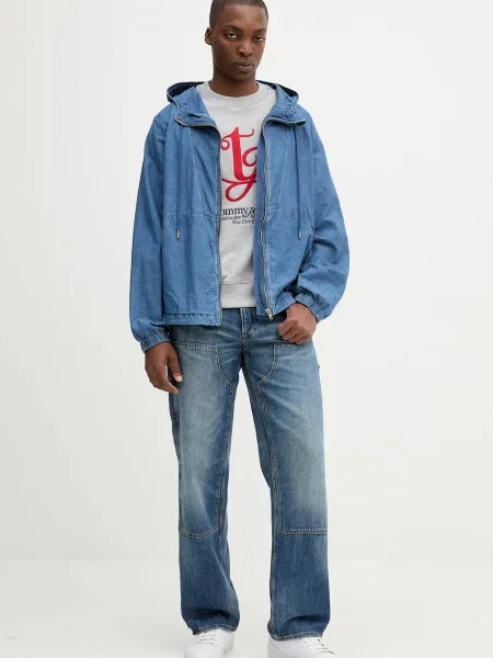 Traper jakna Tommy Jeans tamno za prijelazno razdoblje oversize plava