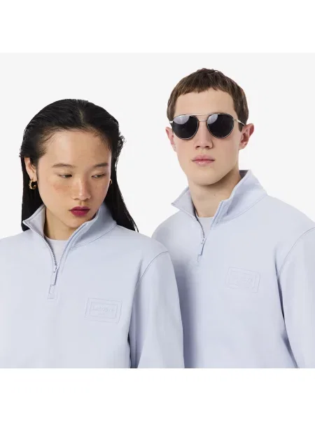 Lacoste Bluza Z Wysokim Kołnierzem Z Tłoczonym Wzorem Zapinana Na niebieski