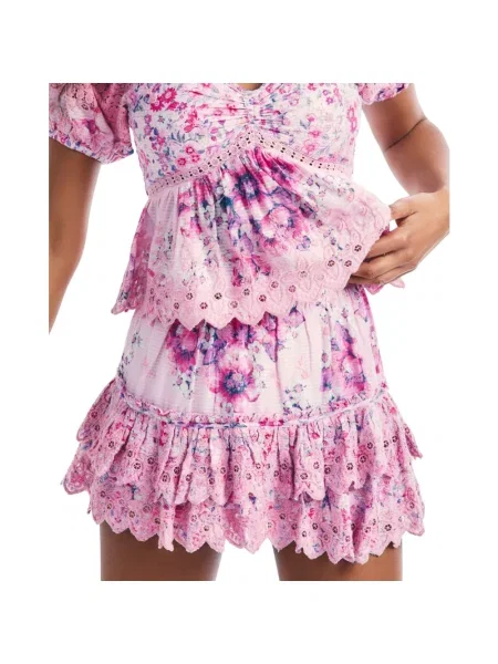 Haftowana mała mały spódnica mini Loveshackfancy różowa