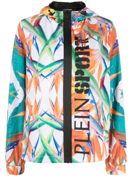 Lekki kurtka Plein Sport w kwiatki z nadrukiem biała