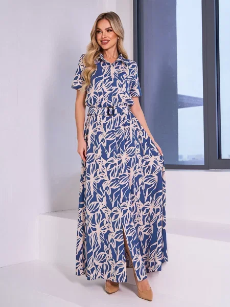Сукня максі ISSA Plus комбінований верх синій