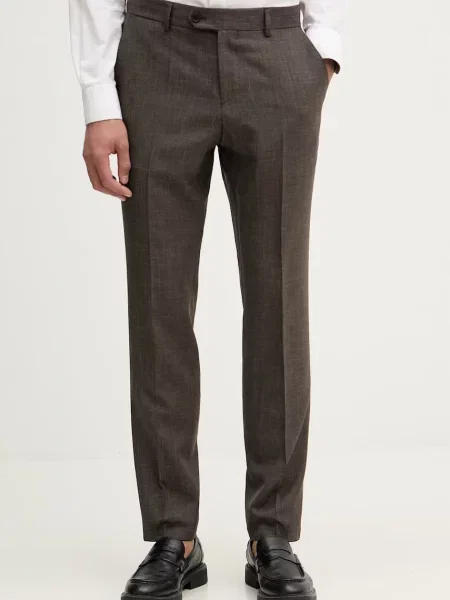 BOSS pantaloni pentru bărbați cu lână BOSS X DAVID BECKHAM maro