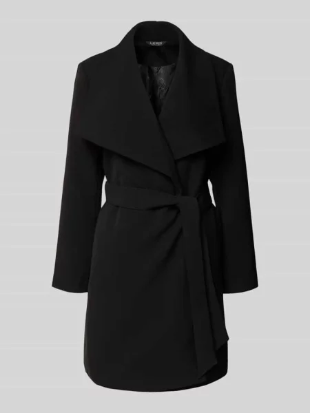 Płaszcz z szerokim kołnierzem i wiązanym Lauren Ralph Lauren czarny