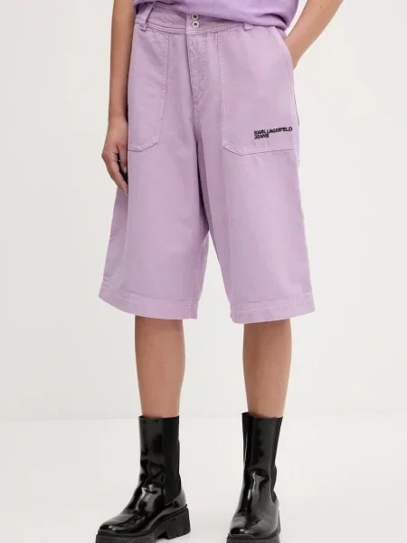 Karl Lagerfeld Jeans pantaloni scurți jeans uni high waist violet