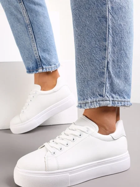 Sneakerși Albi cu șireturi și gleznă Narelina alb