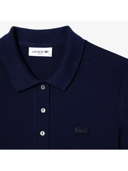 Lacoste Koszulka Polo Z Elastycznej Piki Bawełnianej Slim Fit granatowa