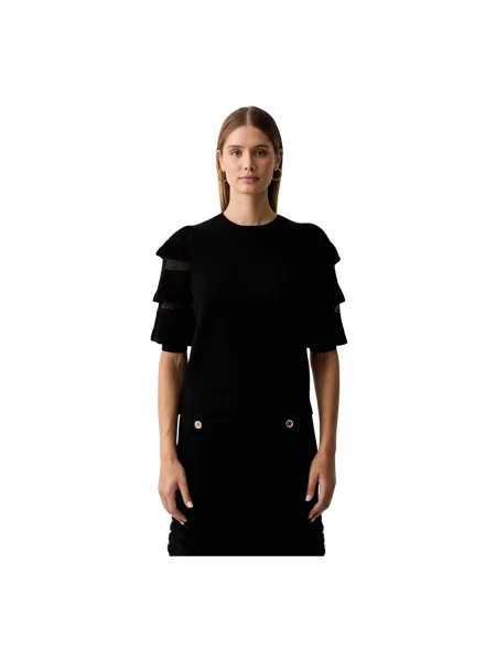 Sweter Twinset wełniany z krótkim rękawem czarny