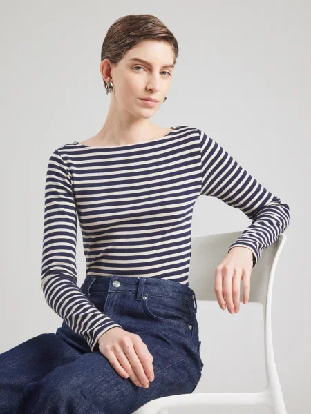 Mavi Tricou bleumarin / lână alb