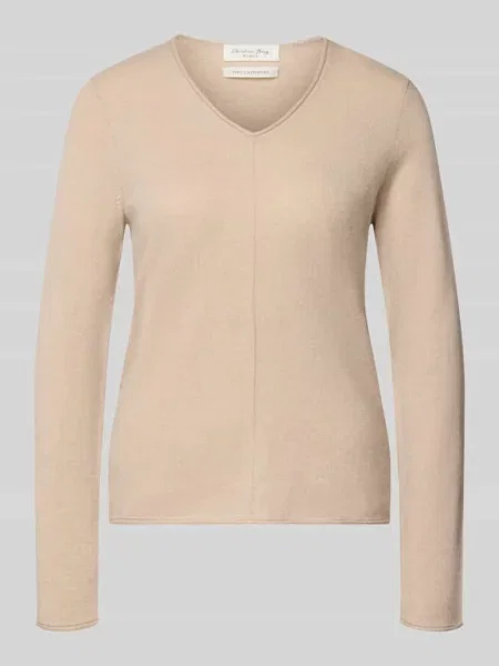 Sweter z dzianiny z kaszmiru z dekoltem w serek Christian Berg Woman beżowy