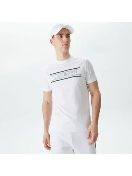 Lacoste T-Shirt Z Okrągłym Dekoltem Z Nadrukiem Regular Fit biały