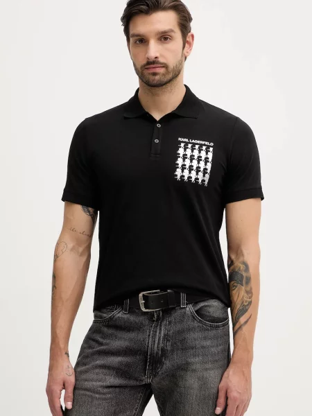 Karl Lagerfeld tricou polo cu imprimeu negru